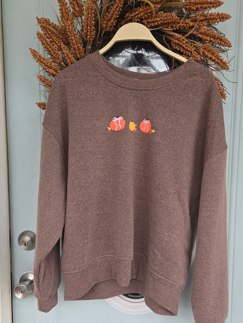 Brown Crewneck Sweatshirt with Pumpkins